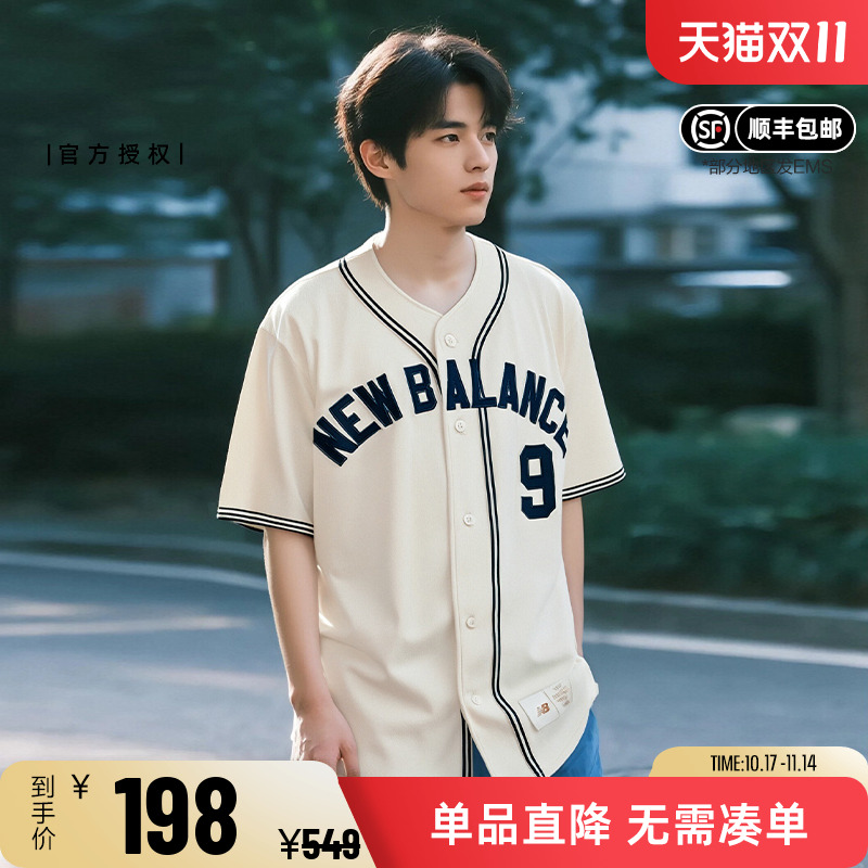 New Balance NB 男款女款运动休闲棒球服短袖T恤半袖开衫MT41512