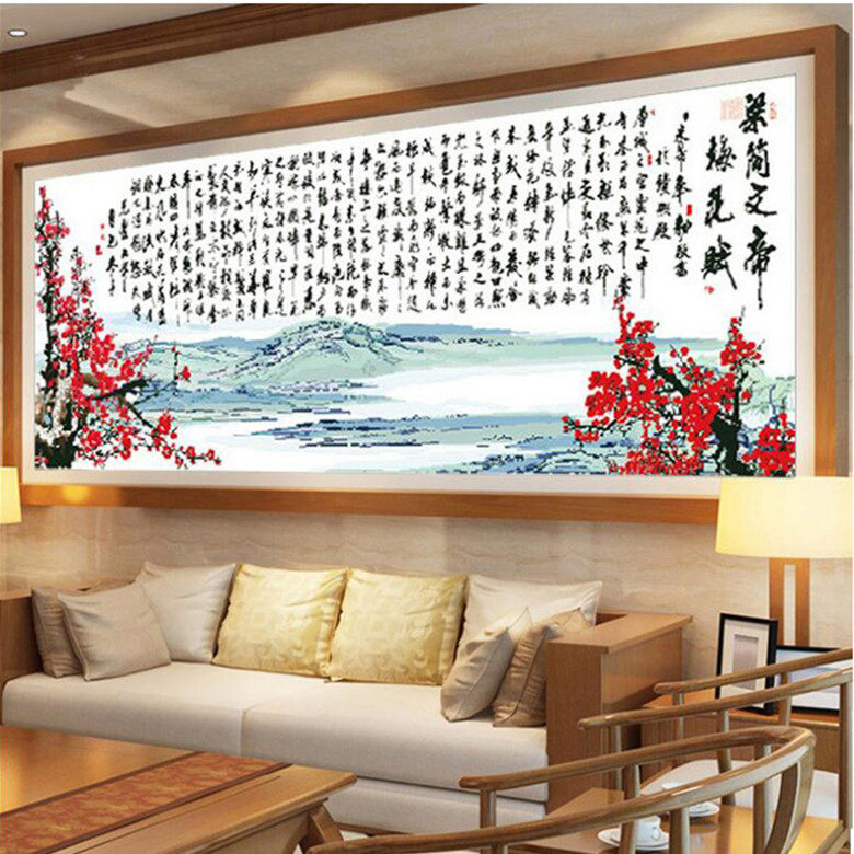 出售纯手工绣好的十字绣成品梅花赋红梅报春图咏梅客厅办公室装饰