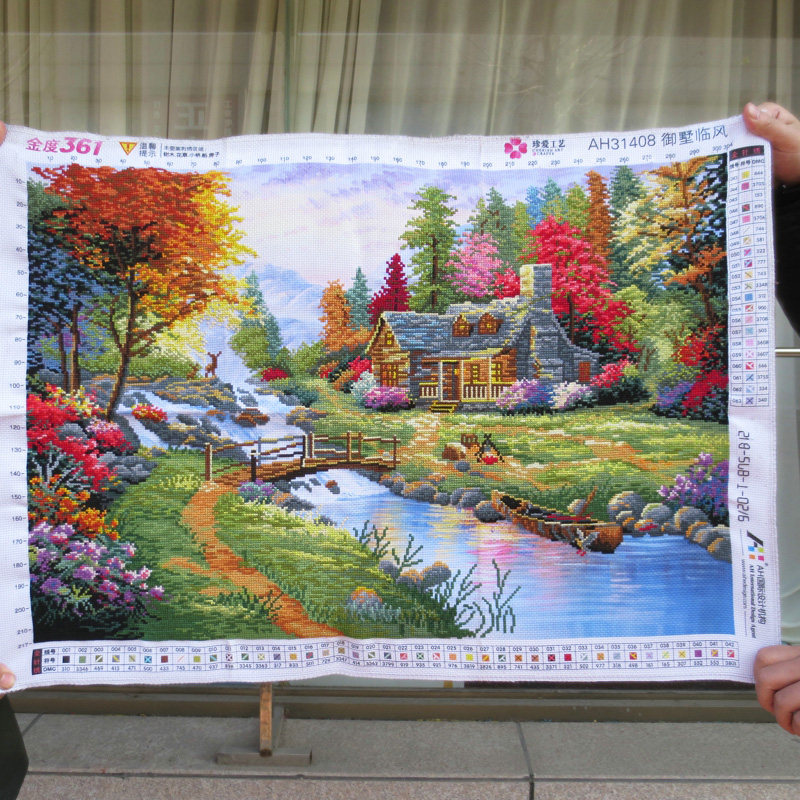 爱络纯手工绣好的十字绣成品新款御墅临风客厅3D小幅风景挂画出售