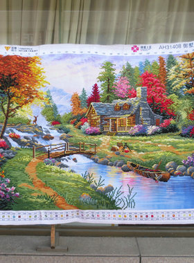 爱络纯手工绣好的十字绣成品新款御墅临风客厅3D小幅风景挂画出售