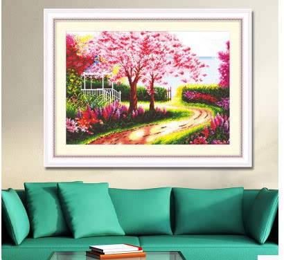 绣好的纯手工手绣十字绣成品春意如画田园风光大幅挂画十字绣成品