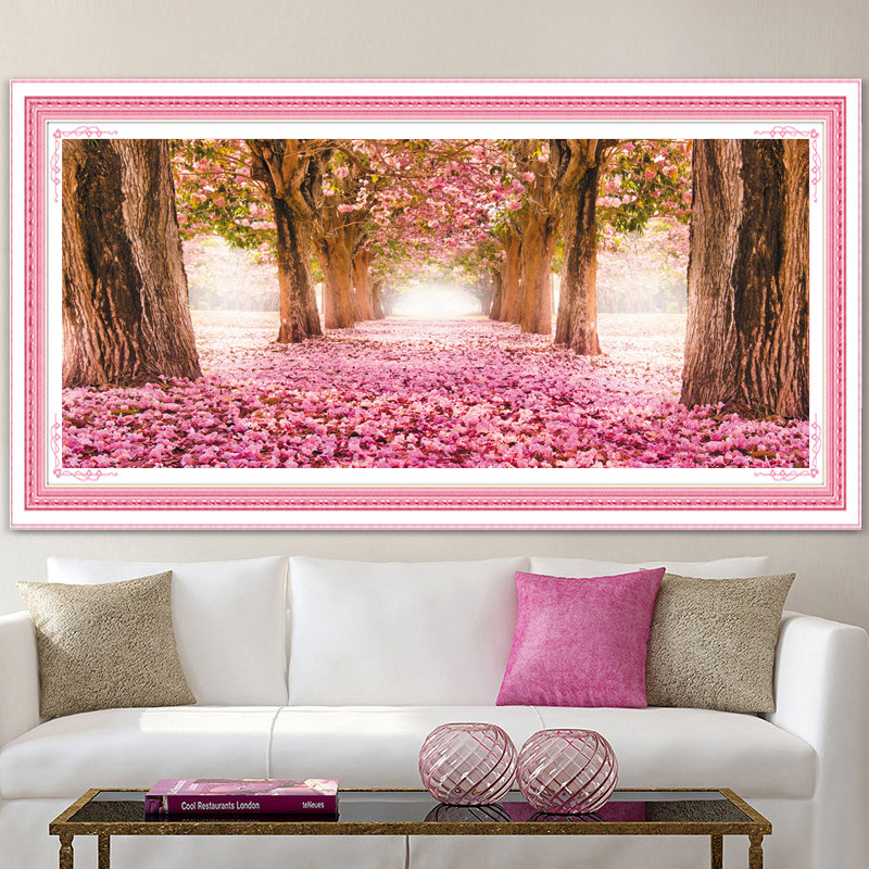 纯手工十字绣成品浪漫樱花树下幸福树客厅大幅现代简约新款装饰画