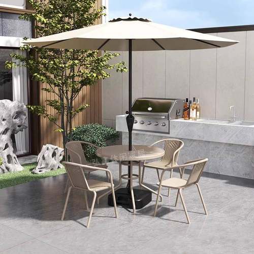 户外庭院桌椅带遮阳伞休闲室外中柱伞露台别墅阳台外摆遮阳伞组合