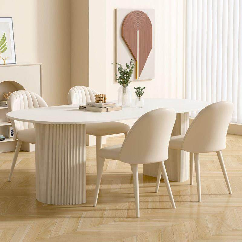 奶油风纯白岩板餐桌家用小户型轻奢现代简约网红椭圆餐桌椅子组合,住宅家具,板木餐桌,淘宝优惠券,粉丝福利购,淘宝优惠卷