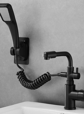 黑色面盆龙头带淋浴花洒喷头洗脸盆冷热水龙头台上盆洗头洗澡喷枪