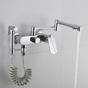 厨房龙头拖把池阳台洗衣池可旋转入墙式冷热水龙头带喷枪接洗衣机