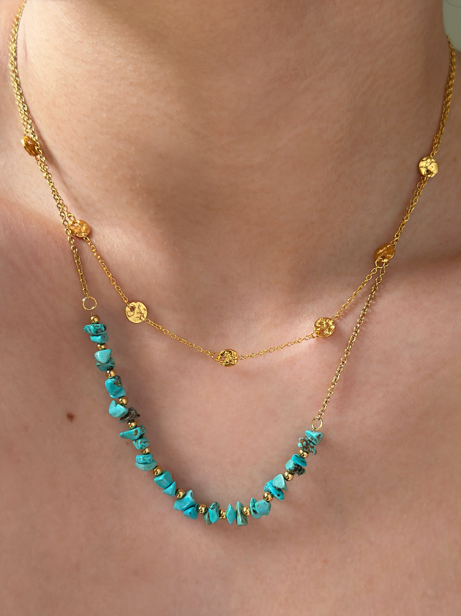 肌理项链钛钢锁骨链绿松石