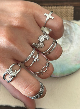 734不掉色钛钢小众高级鸢尾花戒指ins风个性简约百搭食指戒