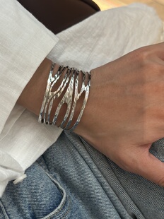 734钛钢银色重工编织手镯可洗澡不掉色手环