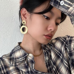 734夸张螺纹大圆圈耳环女复古港风优雅气质耳饰钛钢波西米亚耳钉