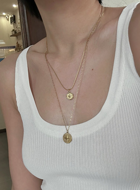 734洗澡不掉色钛钢项链加长星星毛衣链圆形八芒星锁骨链