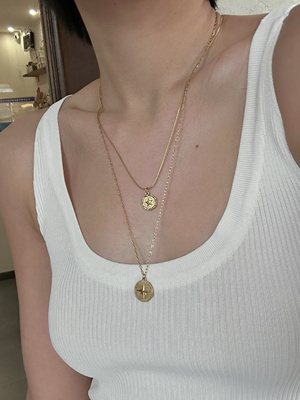 734洗澡不掉色钛钢项链加长星星毛衣链圆形八芒星锁骨链