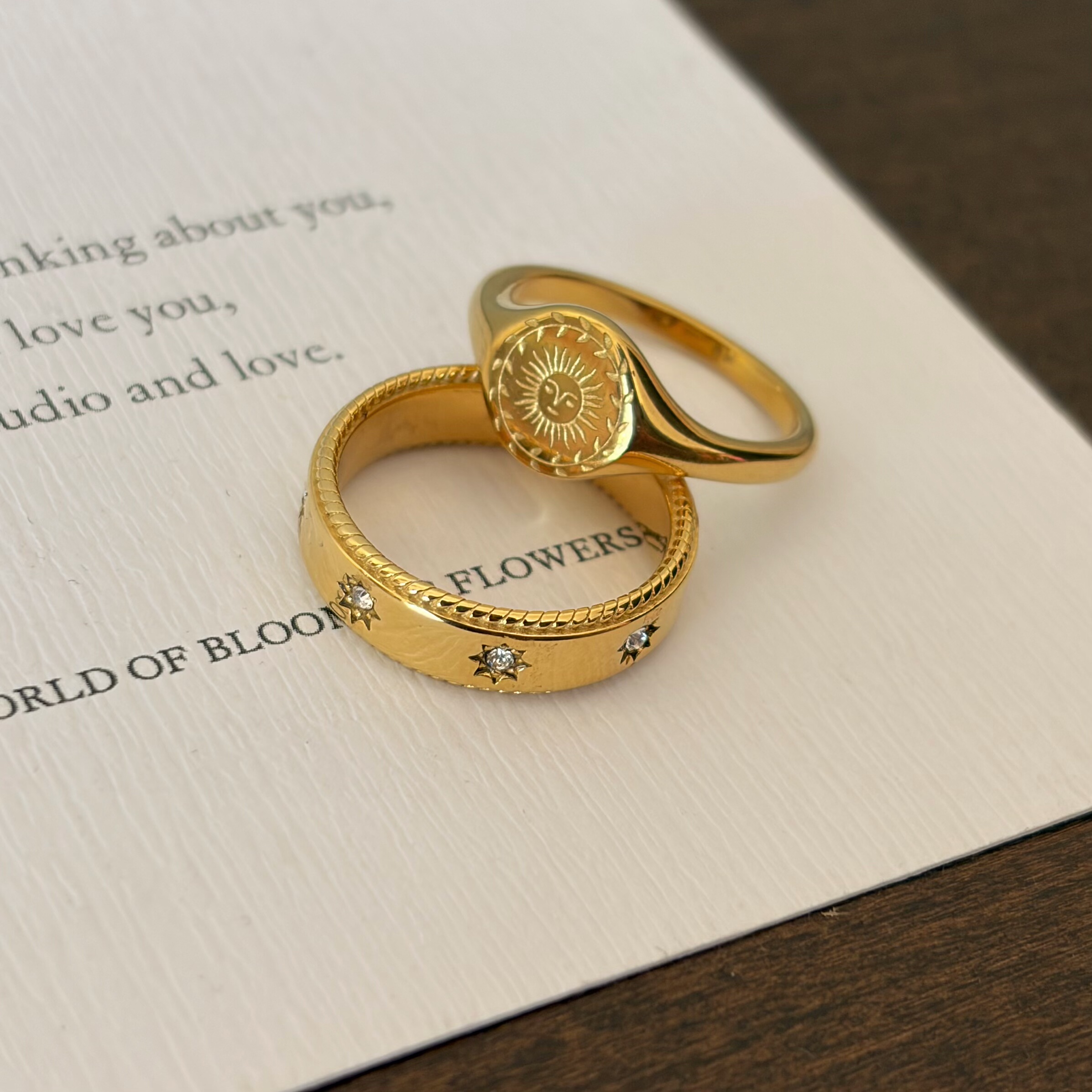 734钛钢复古太阳食指戒个性金色欧美风戒指简约气质指环饰品