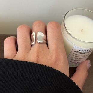 734钛钢欧美戒指精工洗澡不摘不掉色开口可调节夸张食指戒白金色