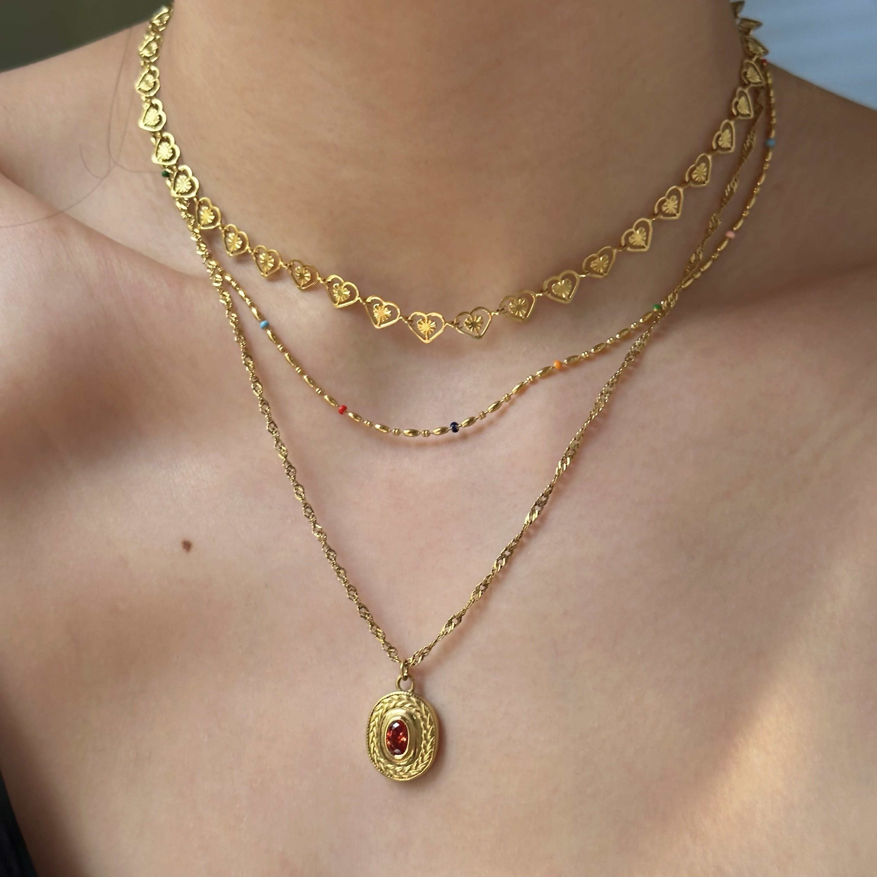 可洗澡金色项链锆石多层