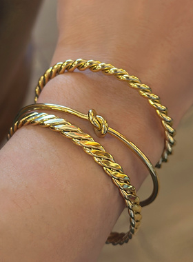 734钛钢绳结欧美度假开口手镯中性小众简约几何圆弧开口手镯