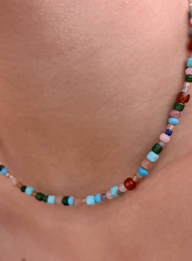 734钛钢彩色串珠项链颈链多宝彩色锁骨链轻奢高级感天然石卫衣链