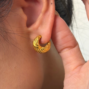 734钛钢不规则麻花耳环女轻奢时尚 复古耳钉耳饰 小众设计感ins法式