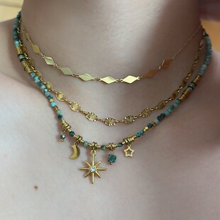 734原创钛钢串珠百搭度假显白波西风锁骨百搭项链荷鲁斯之眼