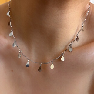 734钛钢白金色亮晶晶流苏波浪不掉色锁骨链精致通勤高级爆闪项链