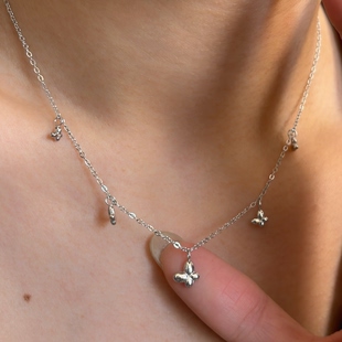 734钛钢金色蝴蝶项链女款 轻奢小众高级感流苏锁骨链夏季