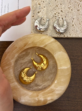 734钛钢白金色空心耳扣夸张显脸小耳环048