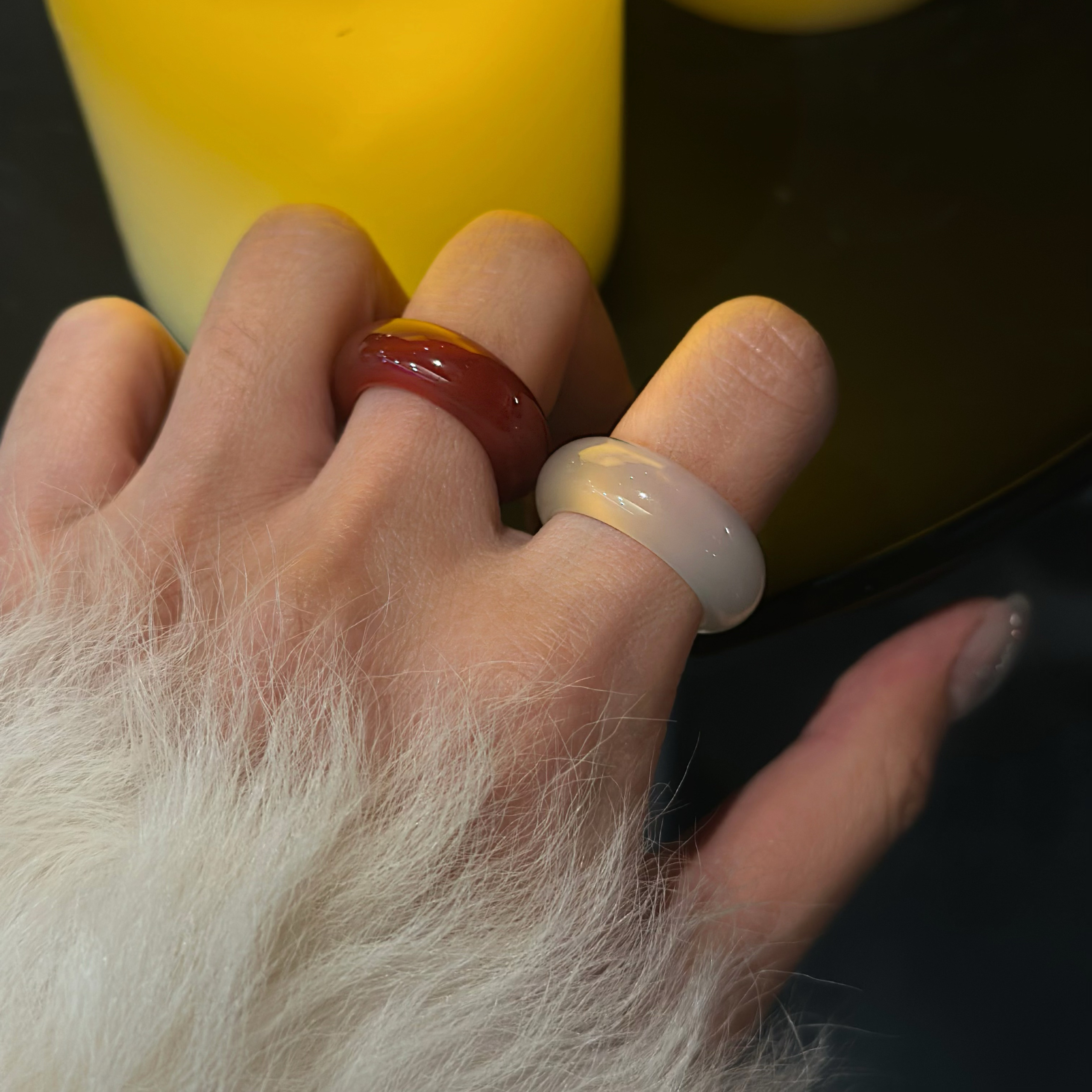 734天然冰透胖圆玛瑙玉髓食指戒指轮胎宽圈白月光红玛瑙新年素圈