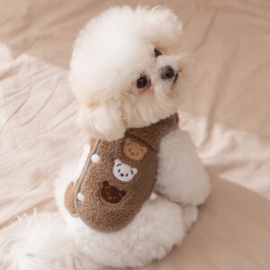 宠物衣服三只小熊绒衣马甲秋冬加绒狗狗衣服小犬比熊泰迪两脚背心