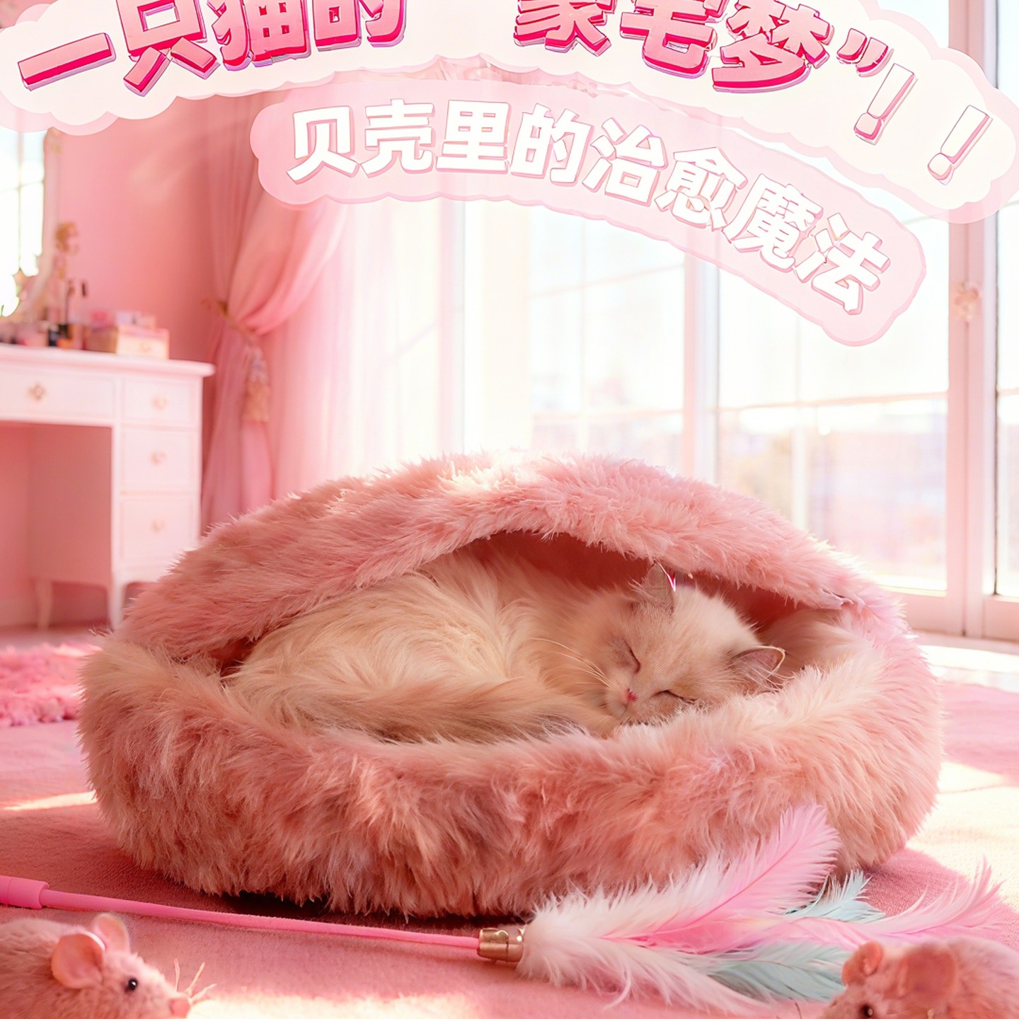 猫窝四季通用冬季保暖长毛绒宠物窝贝壳猫窝猫咪垫子猫垫子睡垫