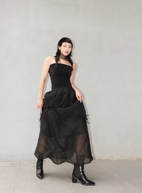 INBUILT 黑色高级感法式蓬蓬半身裙网纱长裙气质秋冬超蓬公主裙女