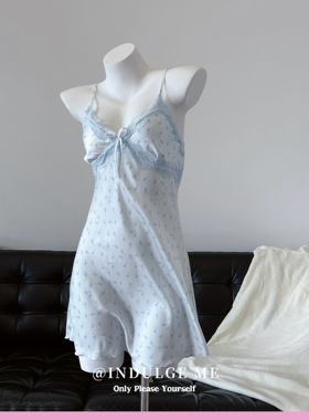 indulgeme清岚微雨*法式蕾丝吊带睡衣女冰丝碎花纯欲风性感睡裙