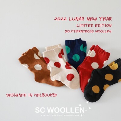 澳洲SC WOOLLEN儿童波点袜子新年礼盒五双入宝宝纯棉潮ins中筒袜