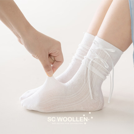 SC Woollen牧牧星女童蝴蝶结膝下袜春夏薄款空气感舒适儿童长筒袜