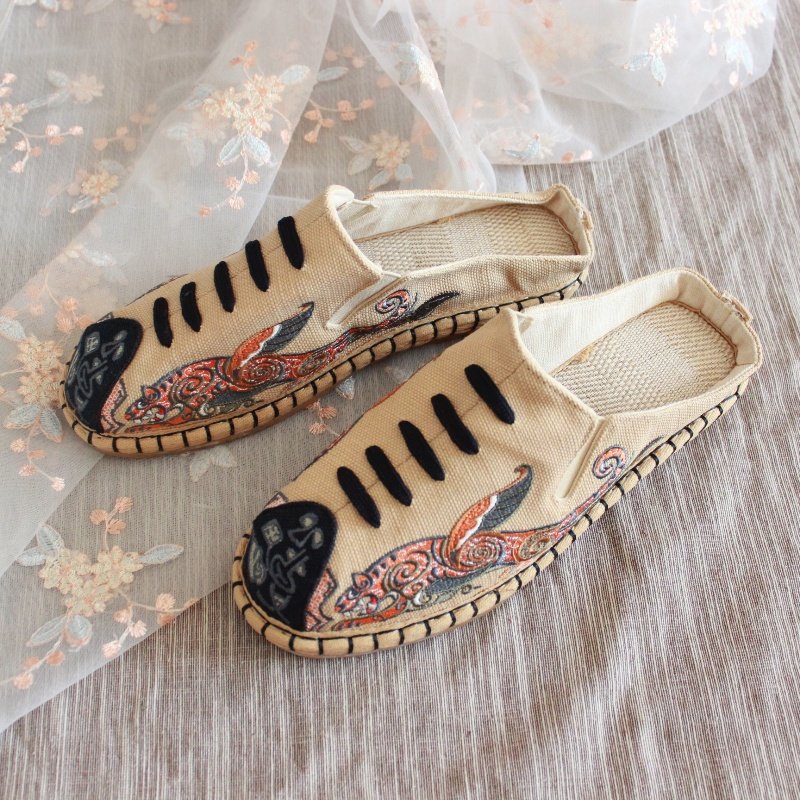 云南外穿包头麻鞋民族风手工男士帆布拖鞋千层底2024刺绣透气拖鞋