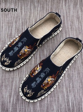 鞋子男春夏20新款一脚蹬懒人鞋龙头绣花白色千层底单鞋低帮休闲鞋