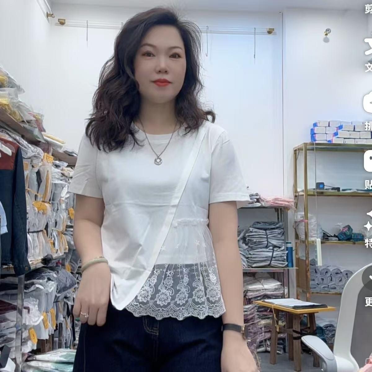（纯棉衫）新款时尚设计感蕾丝拼接显瘦上衣特色气质短袖