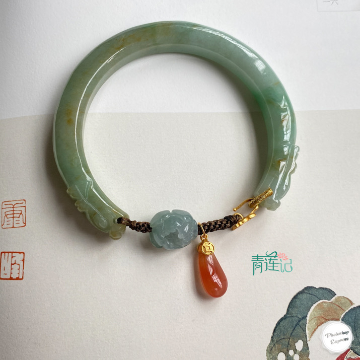 青莲记女天然翡翠半镯手链