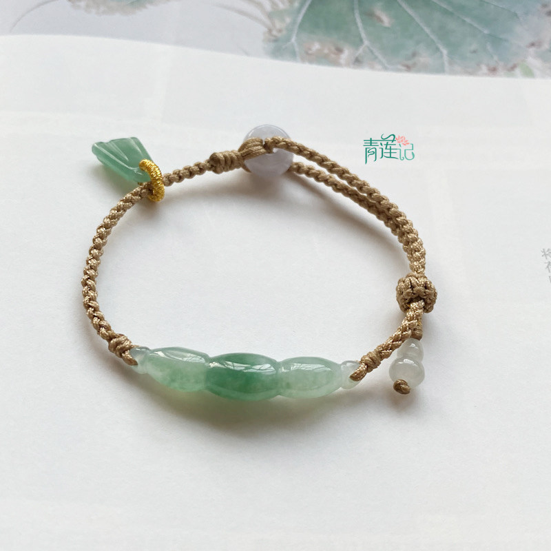 【青莲记】手工编织缅甸天然A货翡翠飘绿莲藕节手链手绳简洁百搭