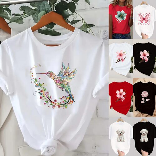 ZH17跨境TEMU欧美独立站印花短袖t恤女装上衣亚马逊速卖通ebay