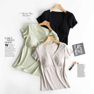 奥代尔棉带胸垫哺乳短袖