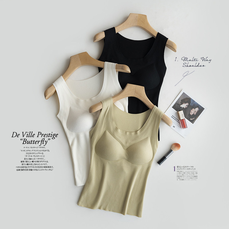 德绒保暖背心女带胸垫一体式加绒加厚无袖内衣修身打底衫内搭秋冬