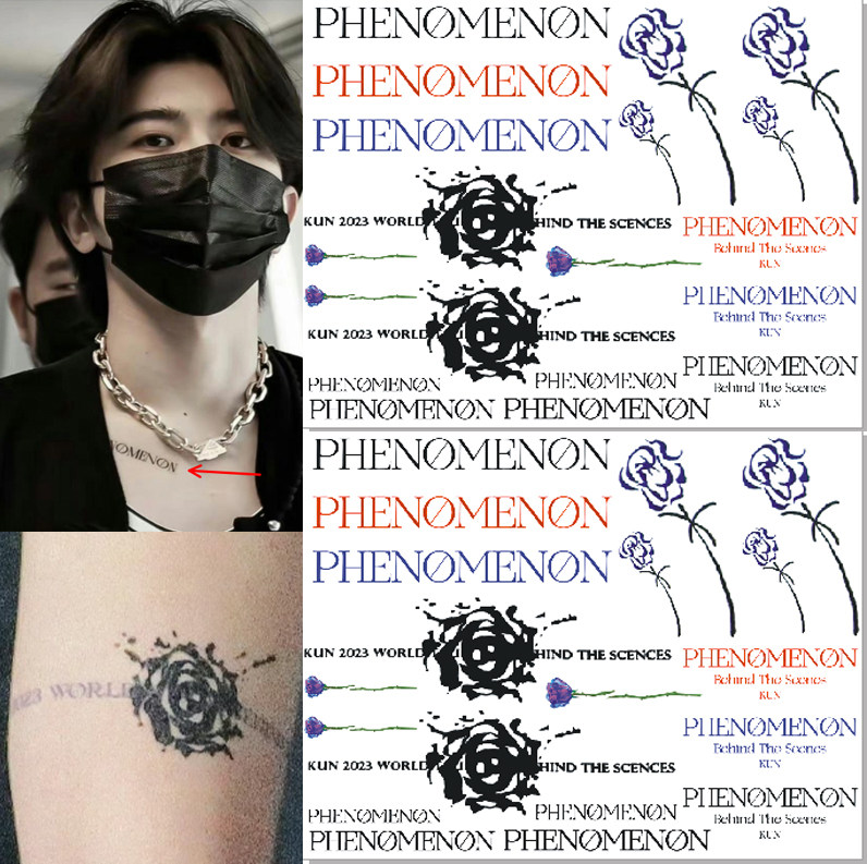 蔡徐坤同款Phenomenon现象英文纹身贴玫瑰防水持久果汁草本半永久