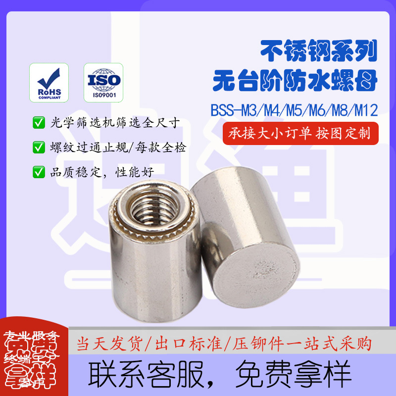 不锈钢盲孔BSS-M3/M4/M5/M6/M8盲孔无台阶防水螺母充电桩底座用