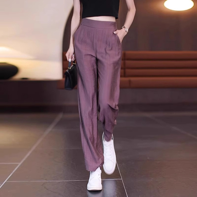 小个子垂感宽松直筒窄版休闲裤女