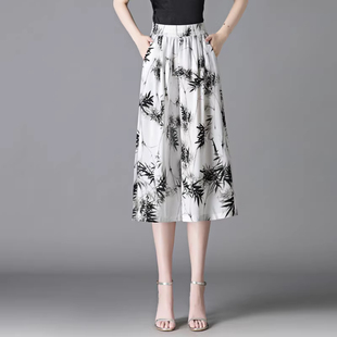 高腰垂感休闲七分裤 清仓捡漏国风水墨印花阔腿裤 凉凉裤 薄款 女夏季