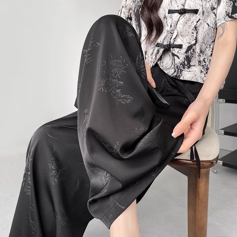 清仓捡漏冰丝阔腿裤女薄款小个子休闲缎面醋酸新中式外穿国风裤子,女装/女士精品,大码裤装,淘宝优惠券,粉丝福利购,淘宝优惠卷