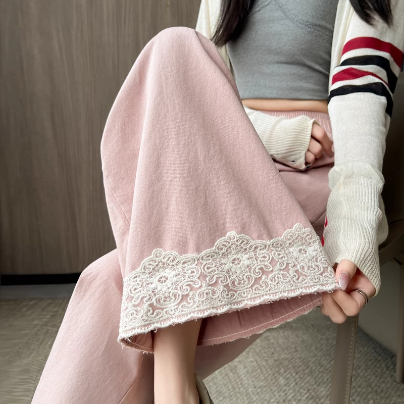 清仓捡漏洗水棉蕾丝花边裤子女小个子直筒宽松垂感休闲九分阔腿裤,女装/女士精品,大码裤装,淘宝优惠券,粉丝福利购,淘宝优惠卷