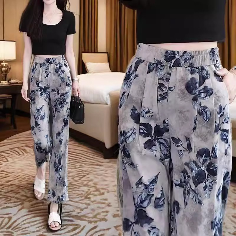 清仓捡漏复古冰丝阔腿裤女大码小个子宽松休闲中年妈妈九分直筒裤,女装/女士精品,大码裤装,淘宝优惠券,粉丝福利购,淘宝优惠卷