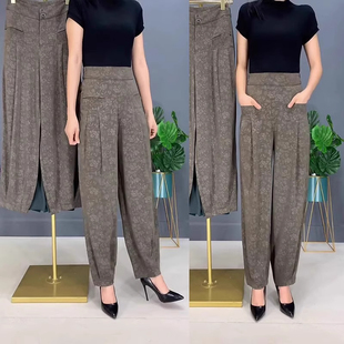 妈妈高腰九分哈伦休闲萝卜裤 夏季 灯笼裤 清仓捡漏女士冰丝提花大码