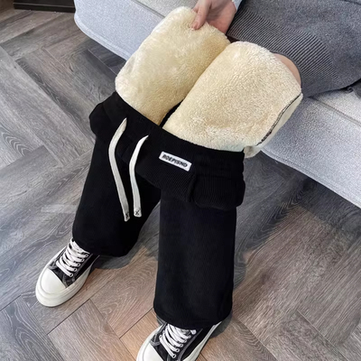 加绒加厚雪尼尔直筒一体绒棉裤子